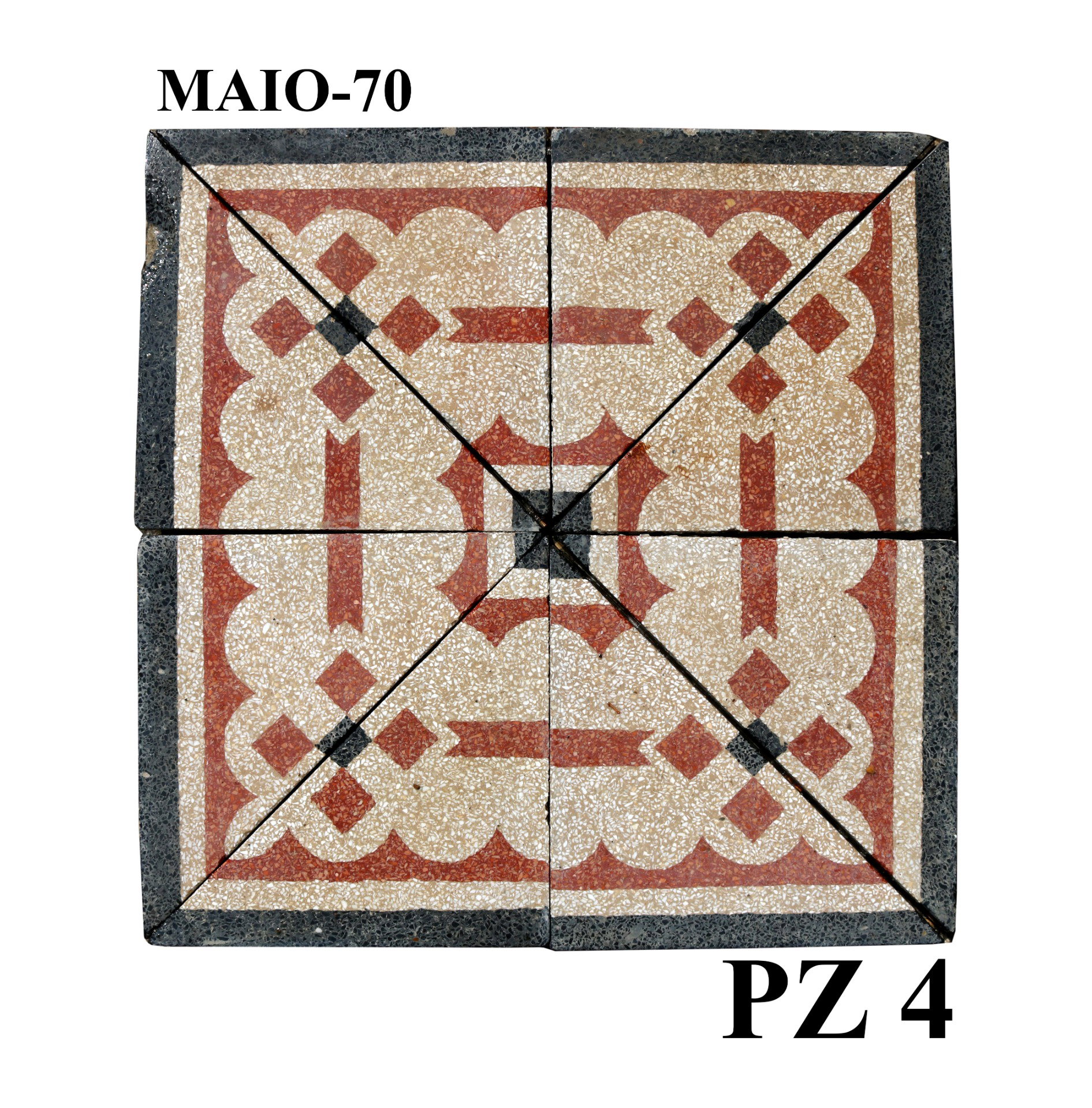 Ancien revêtement de sol en granito. 20x20 cm. Époque 1900.